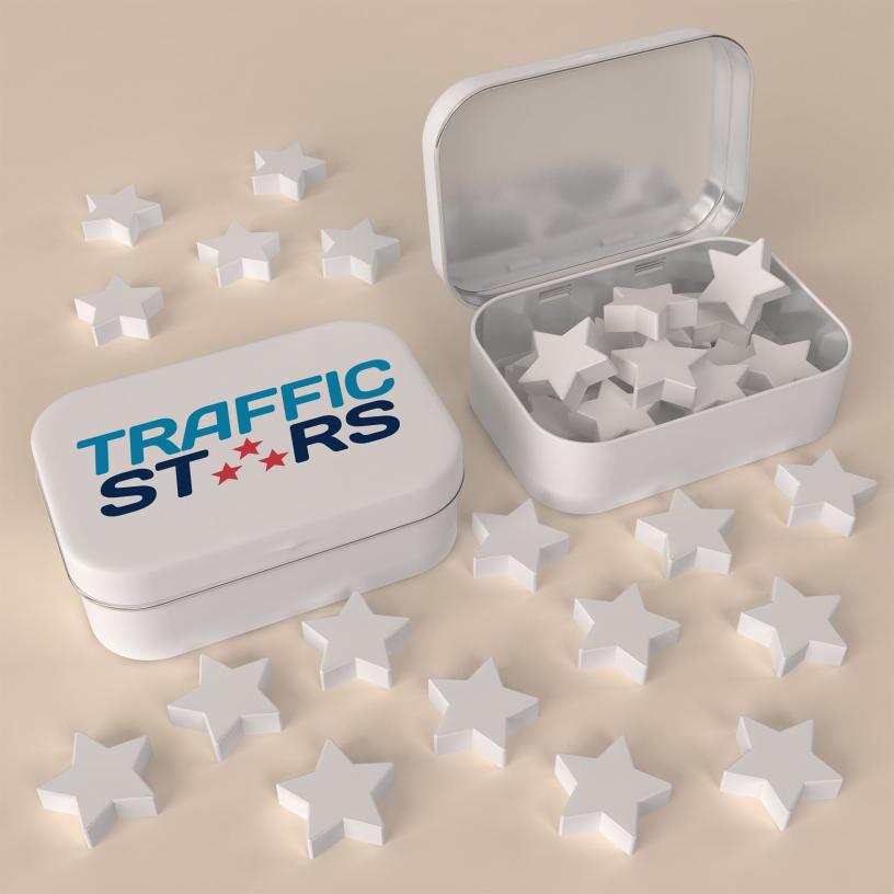 Star shaped peppermints in 3-c printed personalised tin